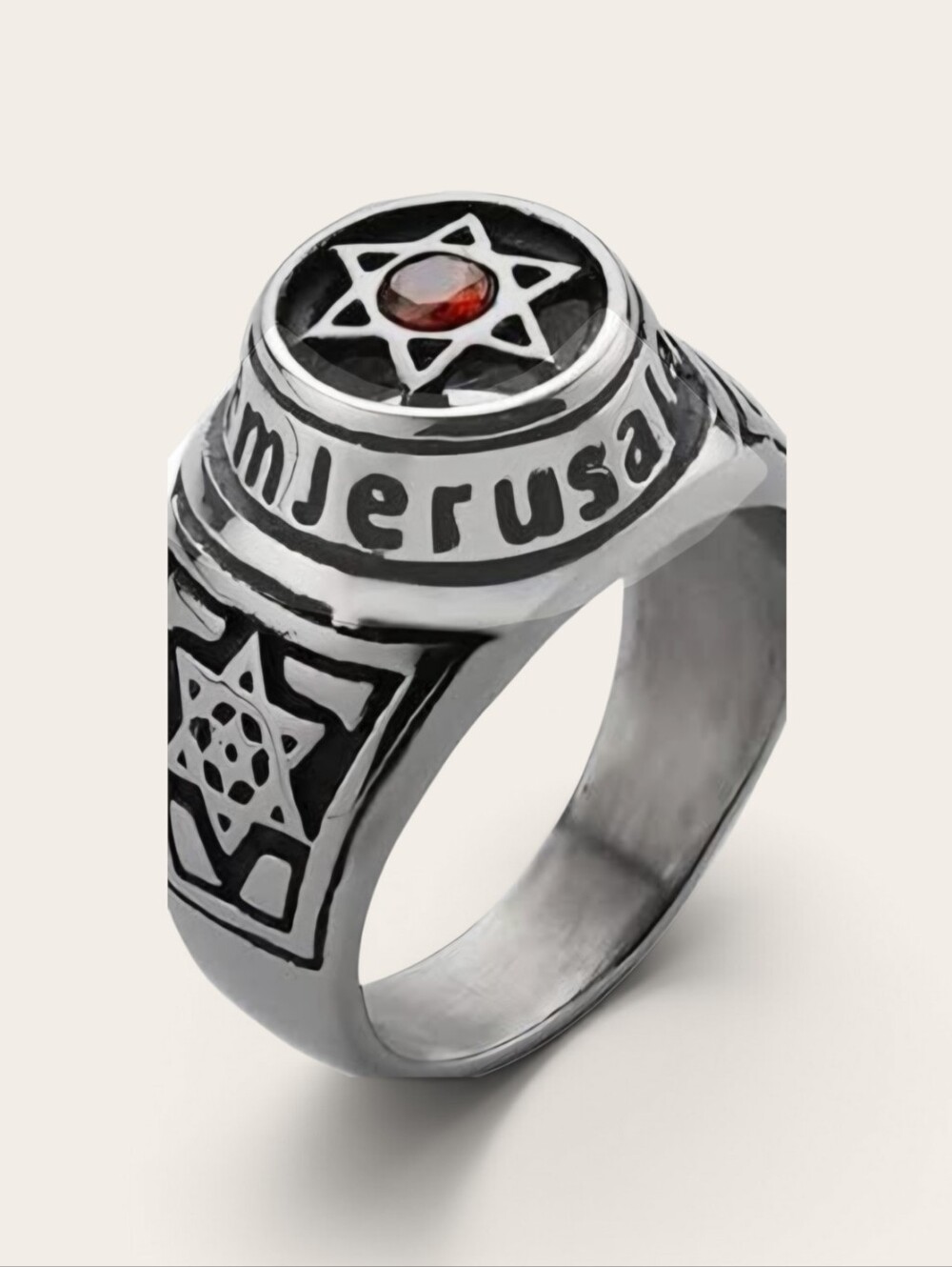 Star Of David Quality Titanium Silver Mens New Size 11 Ruby Accent Homeland Ring